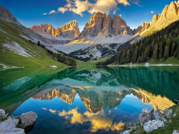 A lake with a mountain in the background marvellous reflection of the sky beautiful reflexions