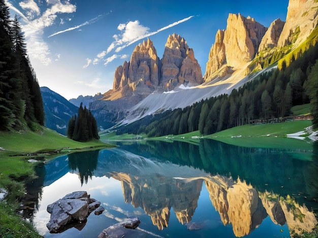 Foto un lago con una montagna sullo sfondo meraviglioso riflesso del cielo bellissimi riflessi