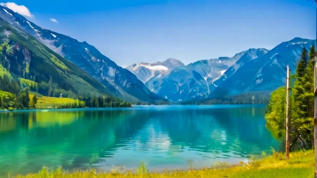 a lake with a mountain in the background