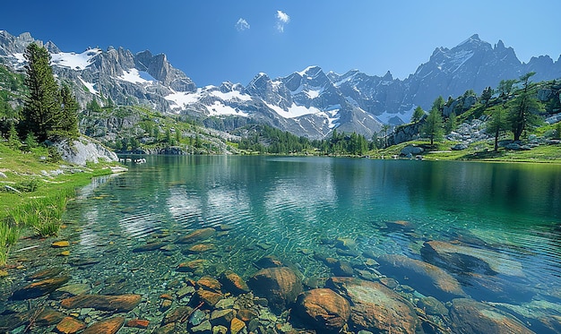 a lake with a mountain in the background