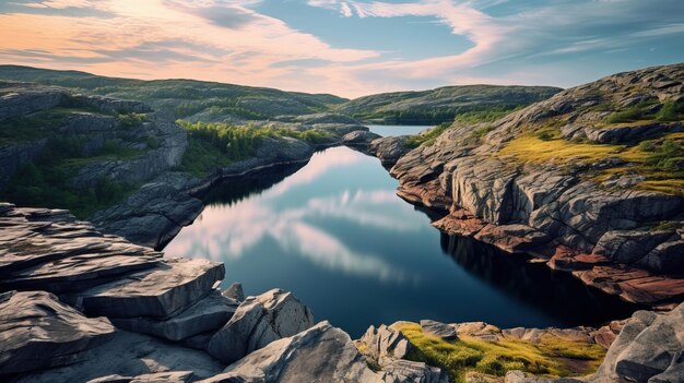 a lake with a mountain in the background