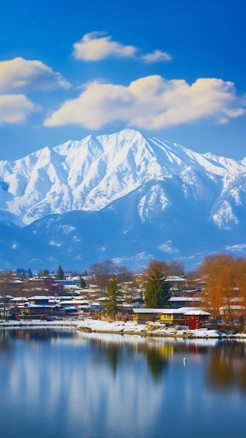 a lake with a mountain in the background