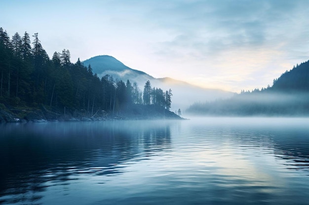 背景に山がある湖