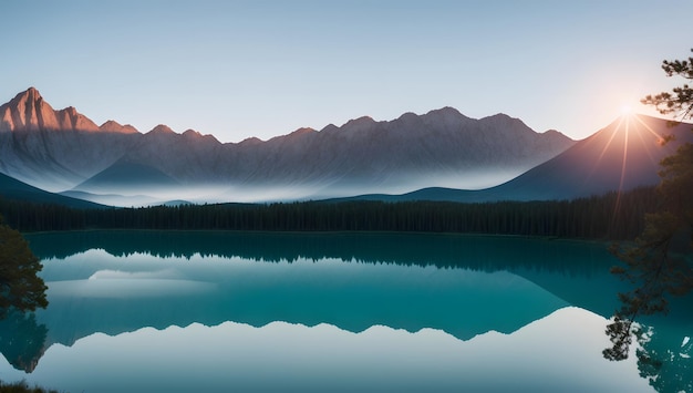 Photo a lake with a mountain in the background