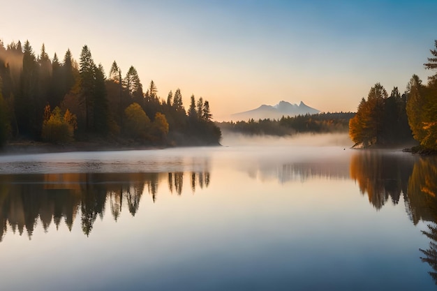 背景に山がある湖