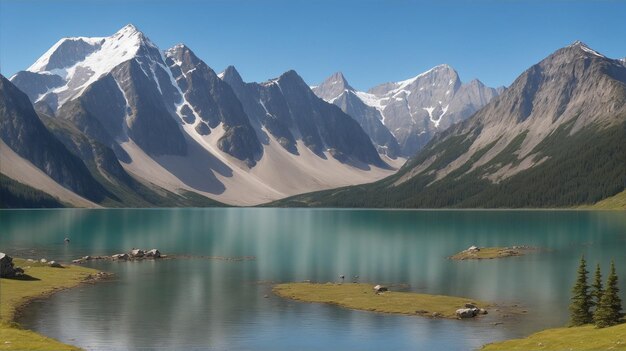 A lake with mountains in the background by Generative AI