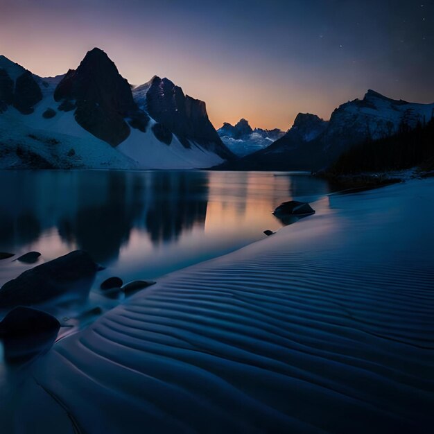 Foto un lago con le montagne sullo sfondo