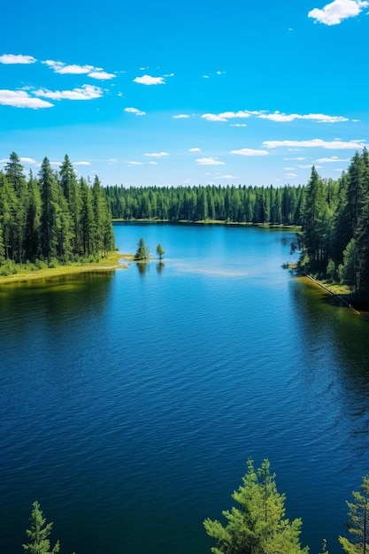 Photo a lake with a tree in the middle of it