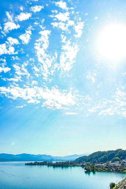 Lake zurich in wollerau canton of schwyz in switzerland zurichsee swiss mountains landscape blue wat...