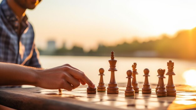 Lakefront Chess Duel Capturing the Intensity of a Young Couples Game AR 169 Crop