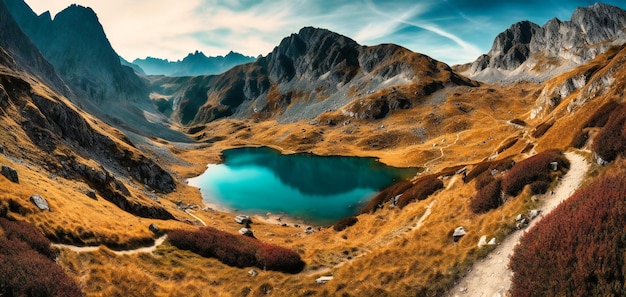 The lakes of the alps are surrounded by mountains