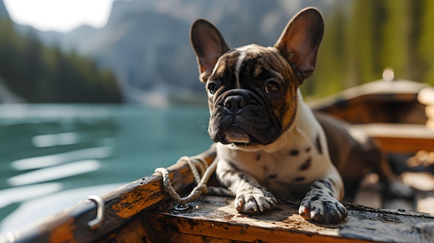 Foto lakes and paws een vakantie met de franse bulldog pet best friend generative ai