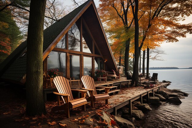 Lakeside Cabin Made of Weathered Boards Photography