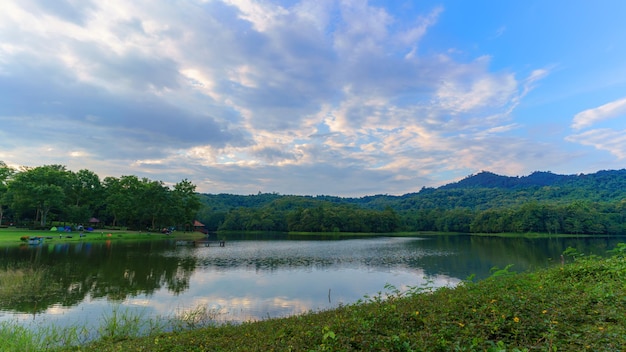 Lakeside camping for visitors at Jedkod Pongkonsao Natural Study and Ecotourism Center , Saraburi, Thailand