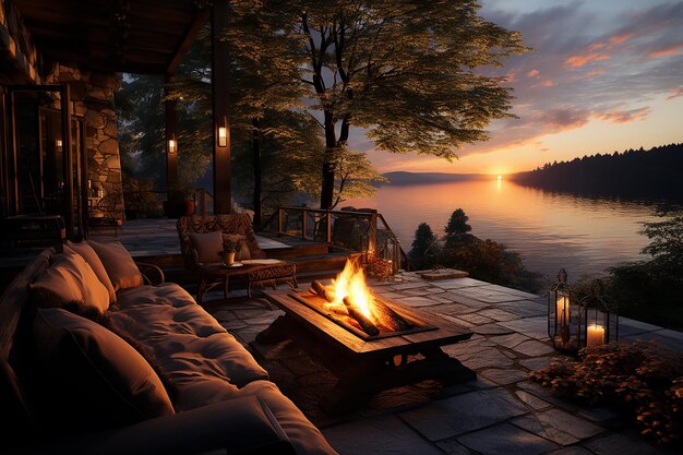 写真 lakeside hearth 暖炉のある静かな湖畔の隠れ家