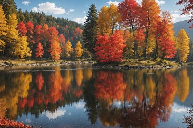 写真 秋のレイクサイド 色彩のシンフォニー