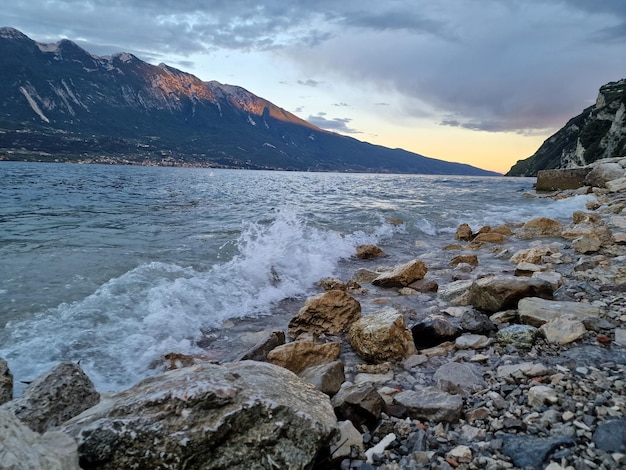 Lakeside and mountains in the evening