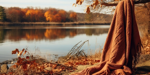 lakeside on a relaxing autumn day where the waters reflect the rust