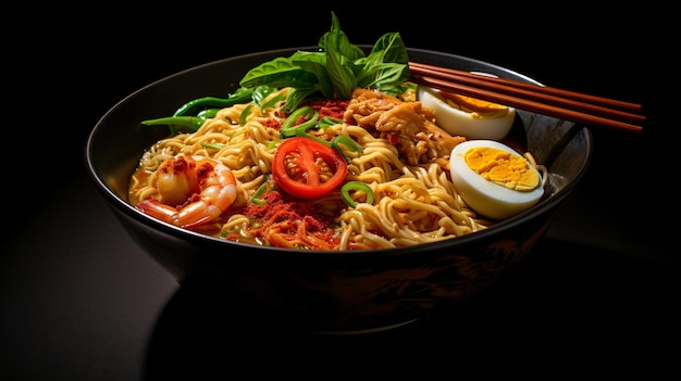 Premium AI Image | Laksa Noodles on Black Background