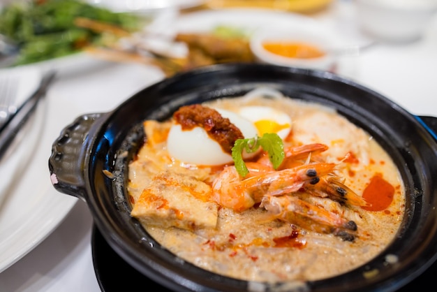 Laksa Shrimp Soup in restaurant