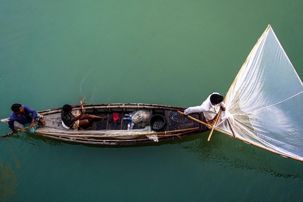 Lalmonirhat BabgladeshSeptember 09th 2022Boat fishing in the river by net