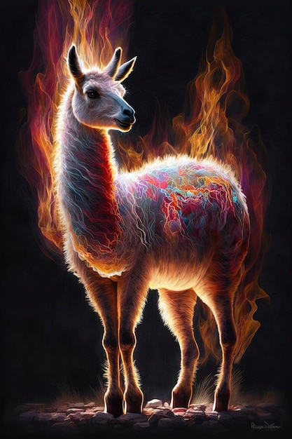 Лама Алапака пламя в огнеxAAAlpaca Lama символ пламя в огне Icon Logo Burning Set on fire иллюстрация, созданная с помощью технологии Generative AI