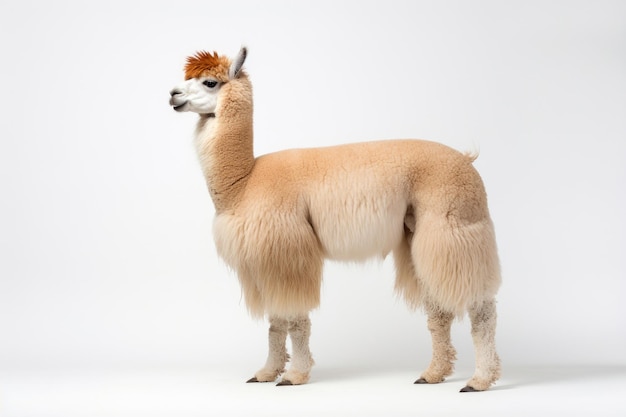 Lama in full growth stands on a white background