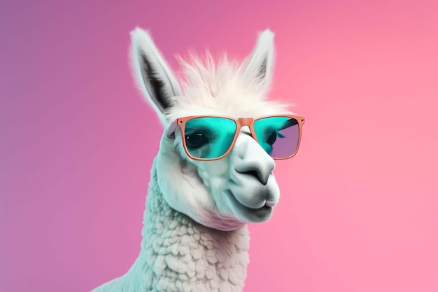 Lama mirror colorful sunglasses Mammal head Generate Ai