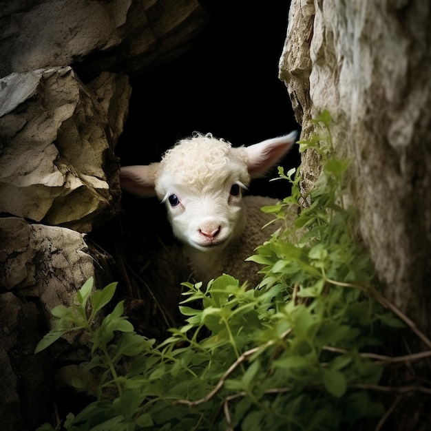 Photo lamb back among the bushes