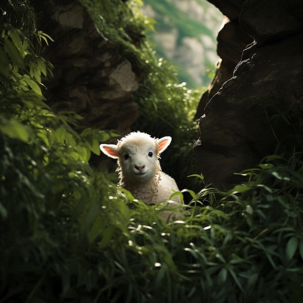 Photo lamb back among the bushes