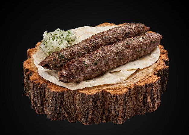 Lamb Kebab on a wooden slice