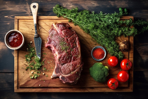 Photo lamb leg on the wooden board