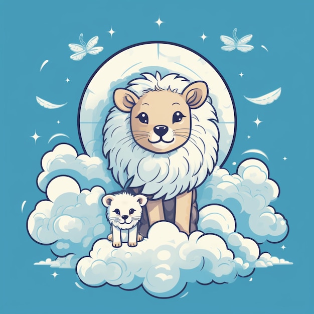 Lamb and lion in the cloud fantasy background image AI generated art