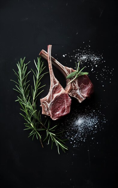 Foto costole di carne di agnello fresche con erbe