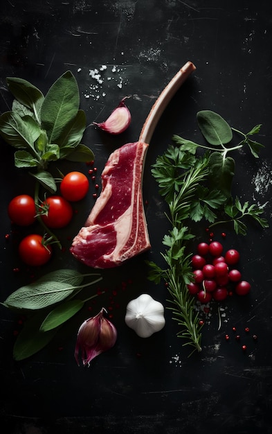 Foto costole di carne di agnello fresche con erbe