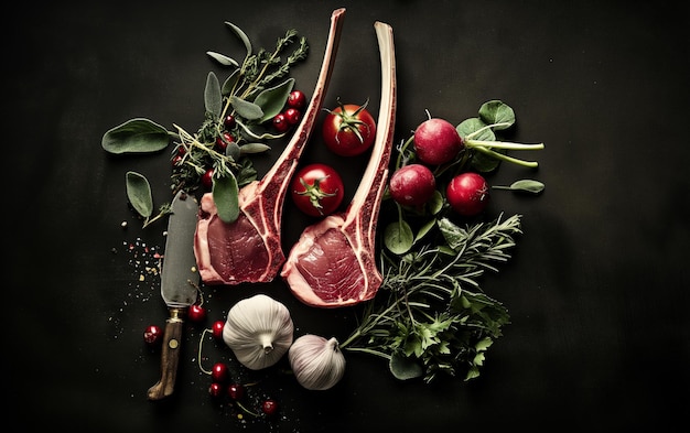 Foto costole di carne di agnello fresche con erbe