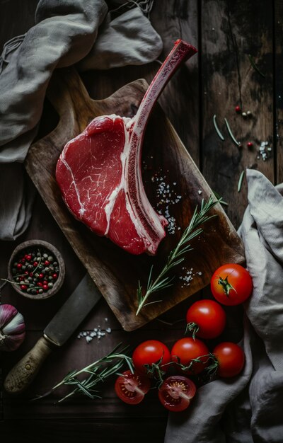 Foto costole di carne di agnello fresche con erbe