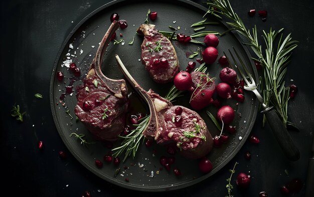 Foto costole di carne di agnello fresche con erbe