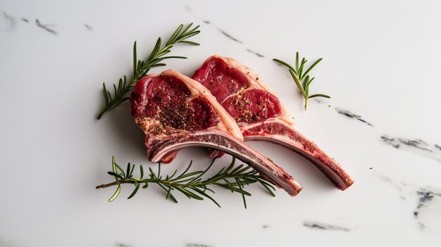 Foto costole di carne di agnello fresche con erbe