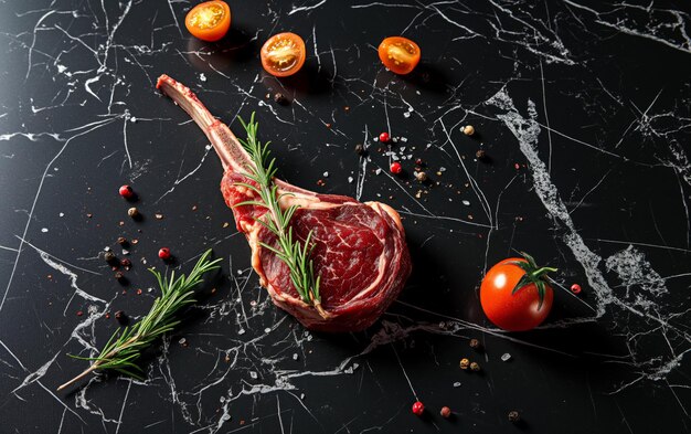 Foto costole di carne di agnello fresche con erbe