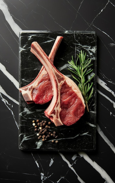 Costole di carne di agnello fresche con erbe