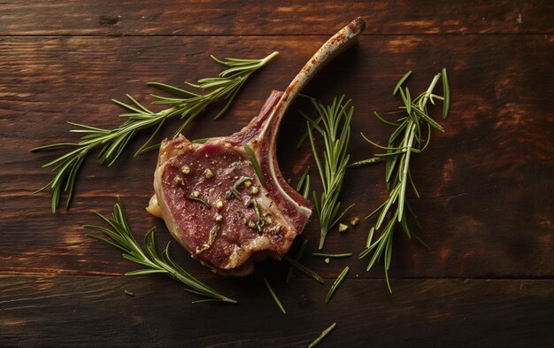 Foto costole di carne di agnello fresche con erbe