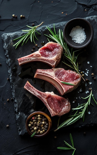 Foto costole di carne di agnello fresche con erbe