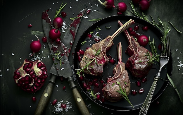 写真 羊肉の肋骨とハーブ