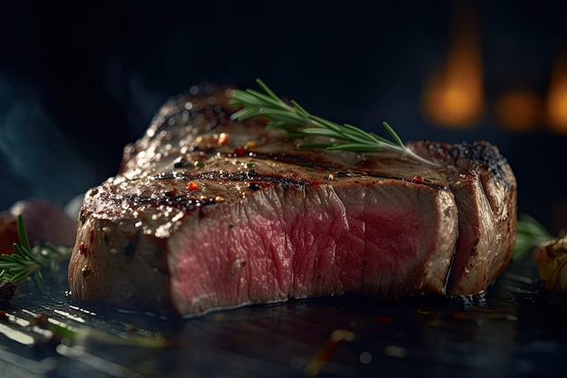 A Lamb Rib grill with meat on it and a fire in the background