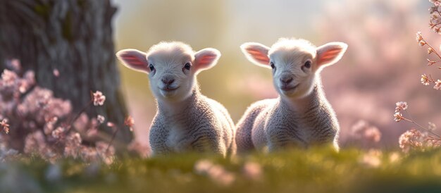 Lamb spring background Generative AI