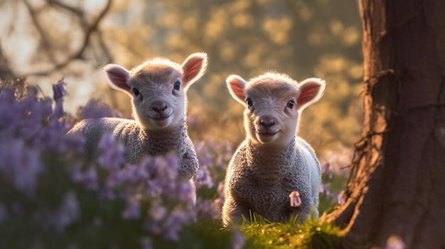 Lamb spring background Generative AI