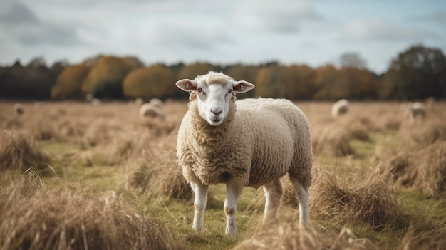 A lamb in the vast grass