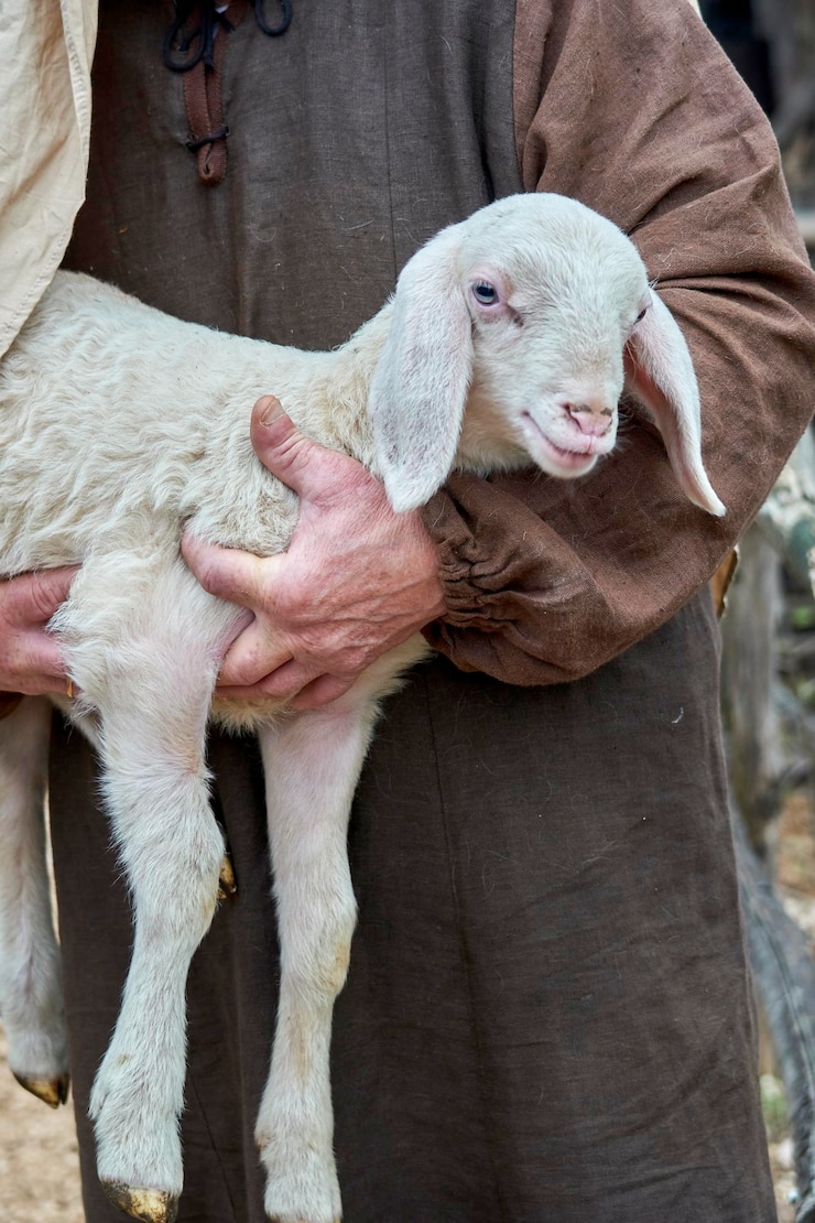 Photo lamb with sheperd