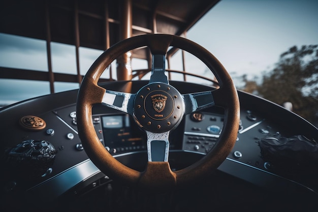 Photo a lamborghini steering wheel in a boat